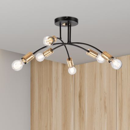 Повърхностно монтиран полилей ANYA 6xE27/15W/230V черно/златно