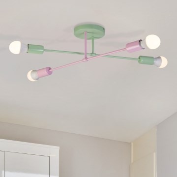 Повърхностно монтиран полилей CAMBRIDGE 4xE27/15W/230V зелен/розов