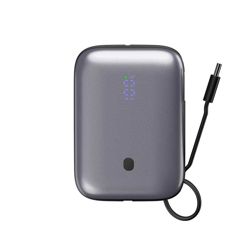 Преносима батерия 10000 mAh 20W Power Delivery Компактна с вграден USB-C кабел за навиване 1м, черна