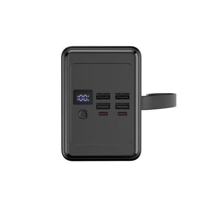 Преносима батерия 80000 mAh, 65 W Power Delivery, 4xUSB-A + 2xUSB-C, с LED фенер и USB-C кабел 1m, черна