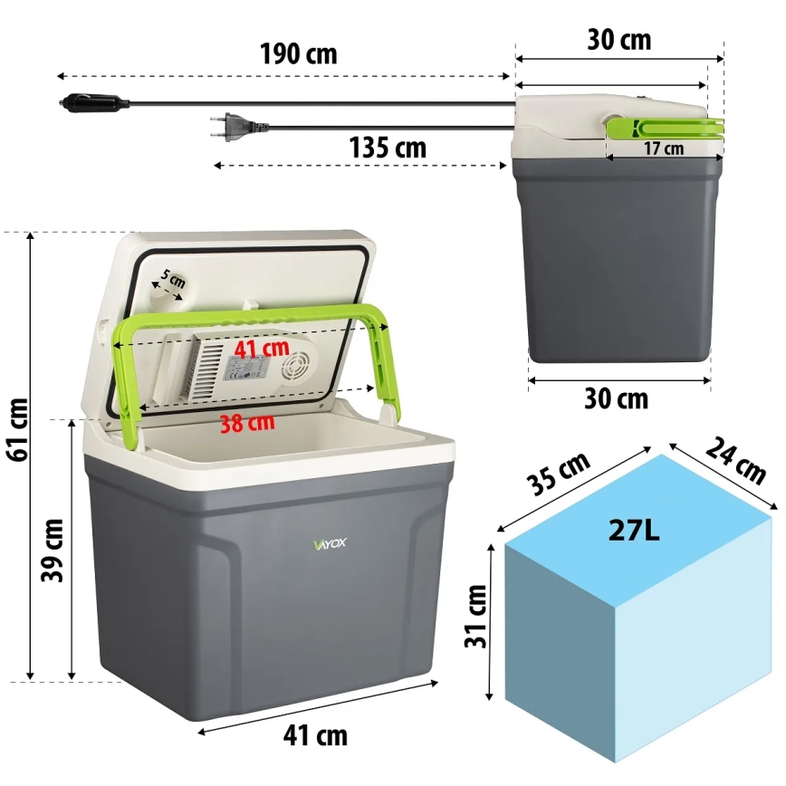 Преносим хладилник за кола с функция за отопление 27 l 230V/12V/24V сив