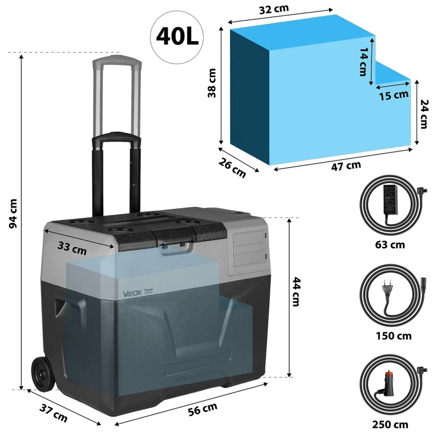 Преносим хладилник за кола с LCD дисплей 40 l 230V/12V/24V черен