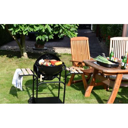 Преносим грил на въглища черен/дървен