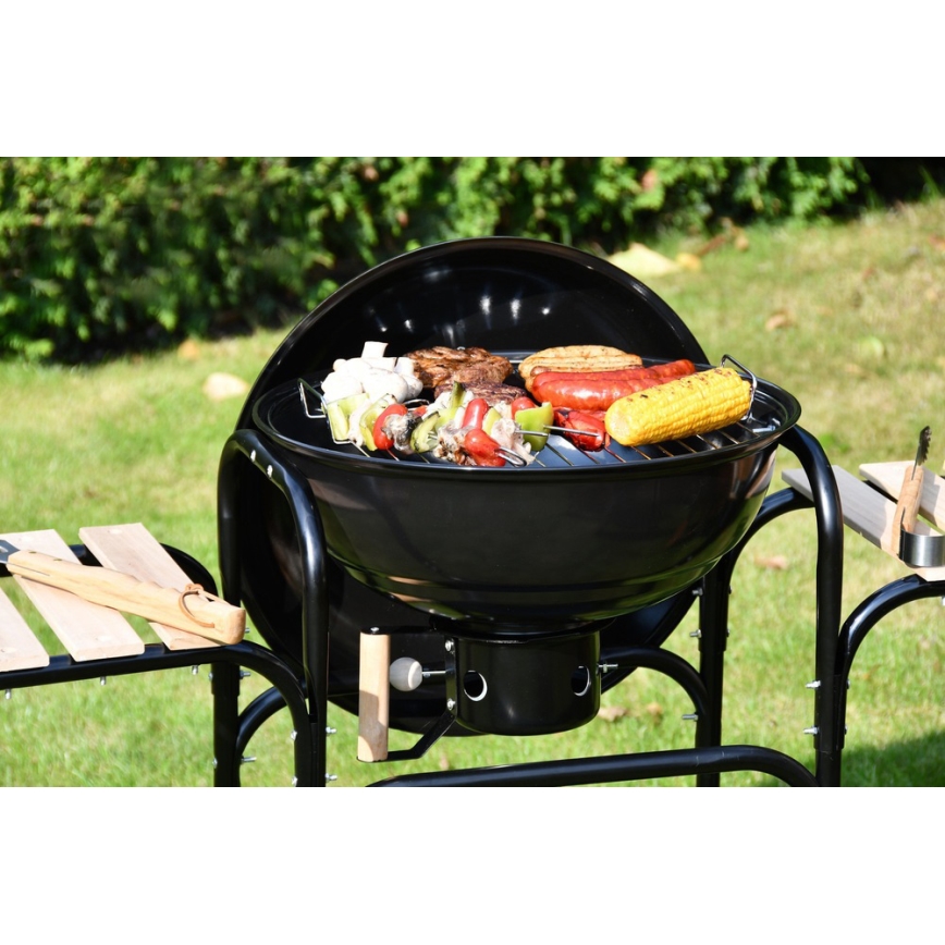 Преносим грил на въглища черен/дървен