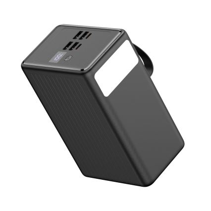 Външна батерия 8000 mAh с технология Power Delivery, 4xUSB-A + 2xUSB-C, с вградено LED фенерче и USB-C кабел 1m, черна