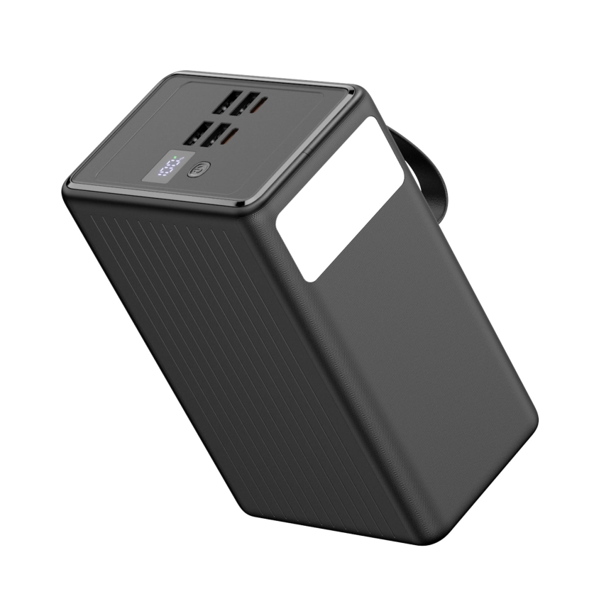 Външна батерия 8000 mAh с технология Power Delivery, 4xUSB-A + 2xUSB-C, с вградено LED фенерче и USB-C кабел 1m, черна