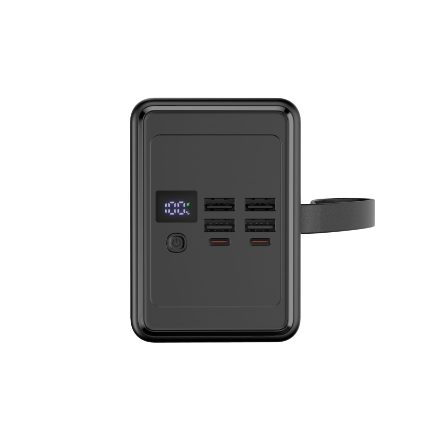 Външна батерия 8000 mAh с технология Power Delivery, 4xUSB-A + 2xUSB-C, с вградено LED фенерче и USB-C кабел 1m, черна