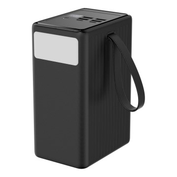 Преносима батерия 80000 mAh, 65 W Power Delivery, 4xUSB-A + 2xUSB-C, с LED фенер и USB-C кабел 1m, черна