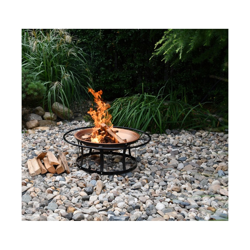 Преносимо дървено огнище с решетка, черно/мед