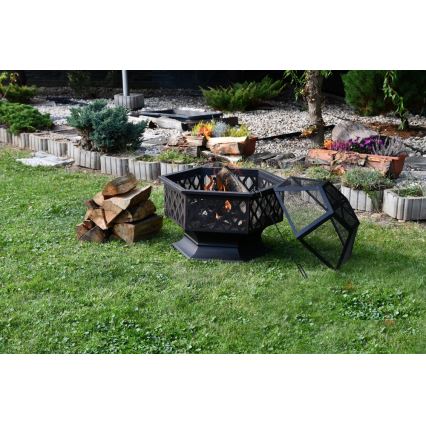 Преносимо огнище за дърва с решетка, черно/патина