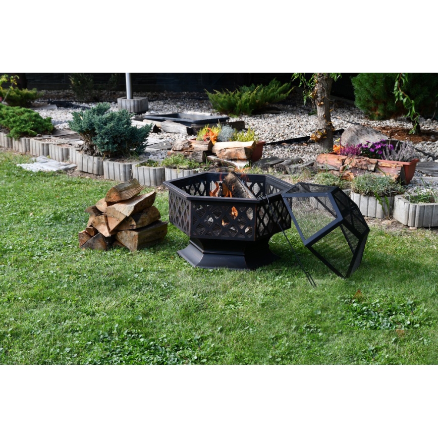 Преносимо огнище за дърва с решетка, черно/патина