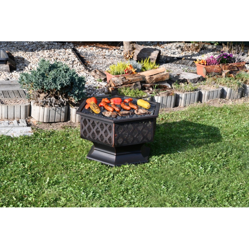 Преносимо огнище за дърва с решетка, черно/патина