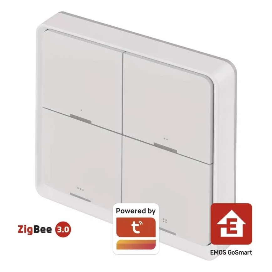 Превключвател 4 бутона GoSmart 1xCR2430 Tuya бял