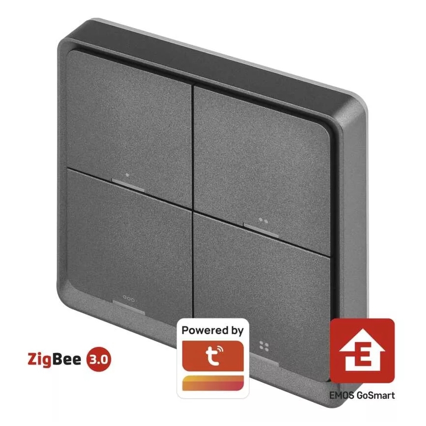 Превключвател 4 бутона GoSmart 1xCR2430 Tuya черен