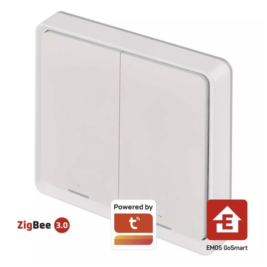 Превключвател с 2 бутона GoSmart 1xCR2430 Tuya бял