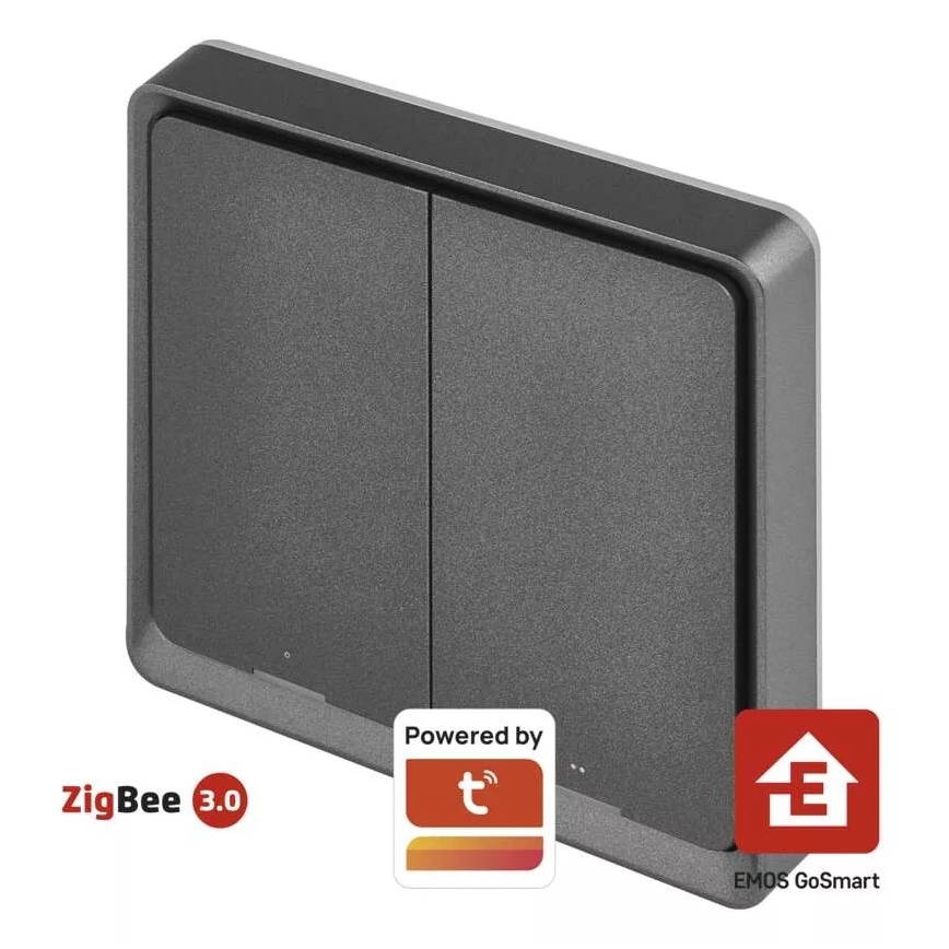 Превключвател с 2 бутона GoSmart 1xCR2430 Tuya черен