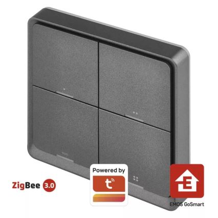 Превключвател 4 бутона GoSmart 1xCR2430 Tuya черен