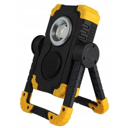LED акумулаторен прожектор с вграден високоговорител и функция powerbank LED/10W/5V 4400 mAh IP44 черно/жълто