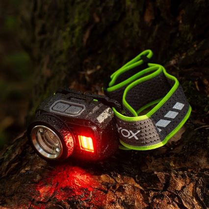 LED презареждаем челник с регулируема яркост, със сензор и червена светлина LED/6W/5V/3xAAA IP66 500 lm 1200 mAh