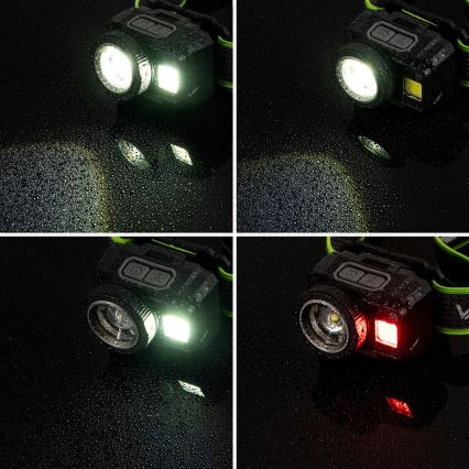 LED презареждаем челник с регулируема яркост, със сензор и червена светлина LED/6W/5V/3xAAA IP66 500 lm 1200 mAh