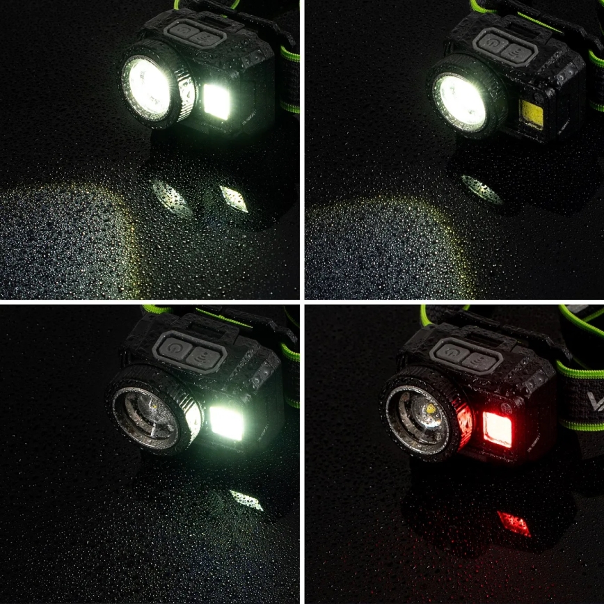 LED презареждаем челник с регулируема яркост, със сензор и червена светлина LED/6W/5V/3xAAA IP66 500 lm 1200 mAh