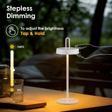 LED димируема външна презареждаема сензорна настолна лампа SHINE LED/1,5W/3,7V 3000 mAh IP44 бяла