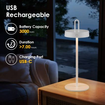 LED димируема външна презареждаема сензорна настолна лампа SHINE LED/1,5W/3,7V 3000 mAh IP44 бяла