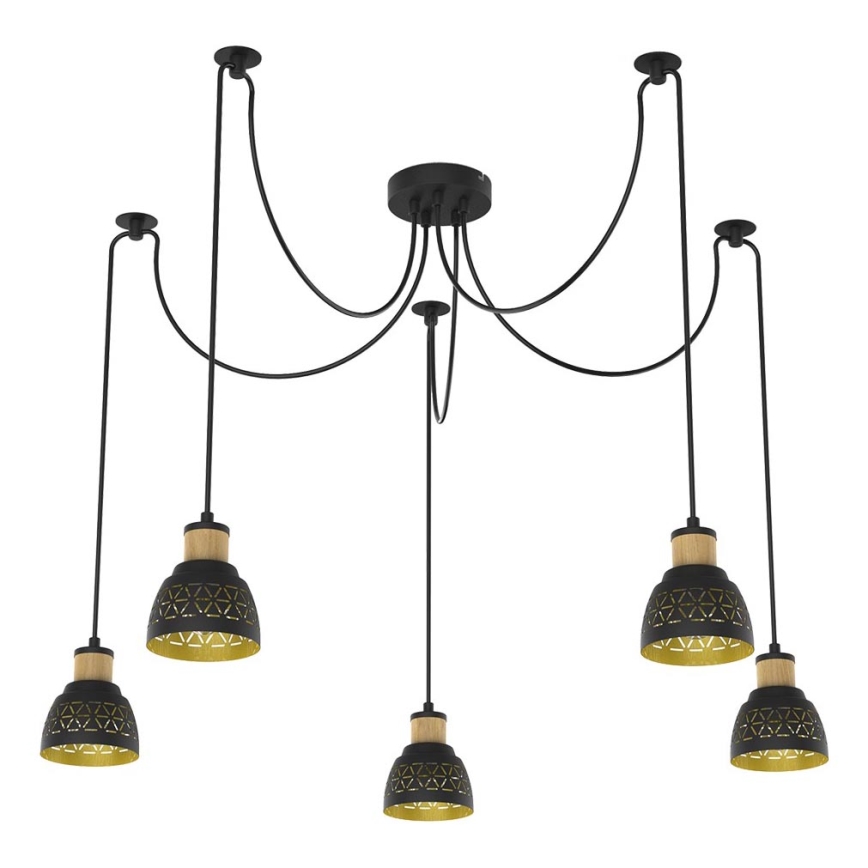 Prezent 27525 - Пендел MESCALA 5xE14/40W/230V паяк черен/каучуково дърво