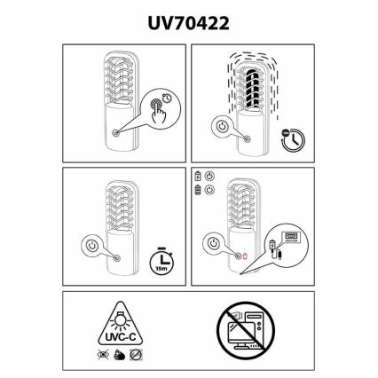 Prezent 70422 - Преносима бактерицидна лампа за дезинфекция UVC/2,5W/5V USB