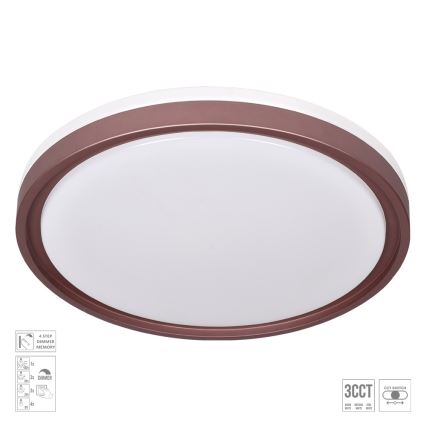 Prezent 71344 - димируемо таванно осветително тяло FLOREN LED/30W/230V 3000/4000/6500K Ø 41,5 см кафяво
