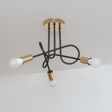 Прикрепен полилей OXFORD 3xE27/15W/230V златен/черен