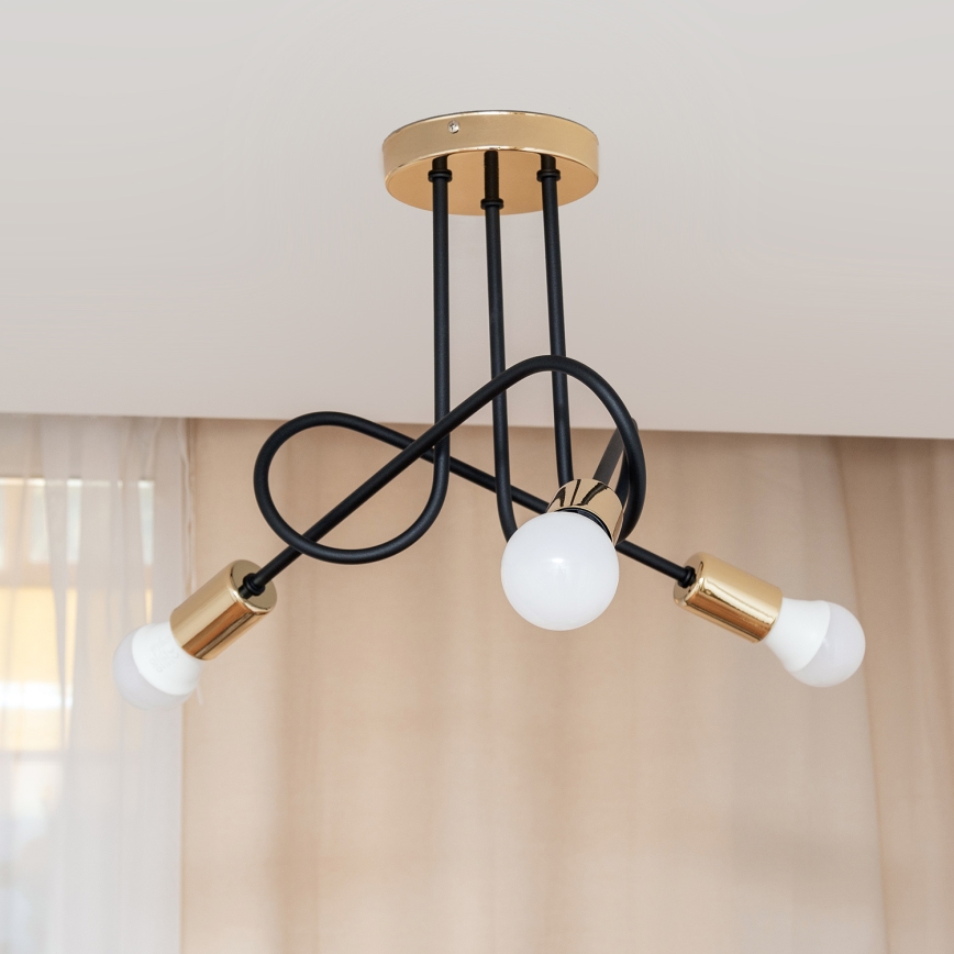 Прикрепен полилей OXFORD 3xE27/15W/230V златен/черен