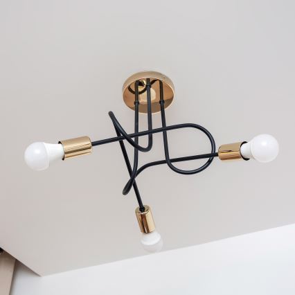 Прикрепен полилей OXFORD 3xE27/15W/230V златен/черен