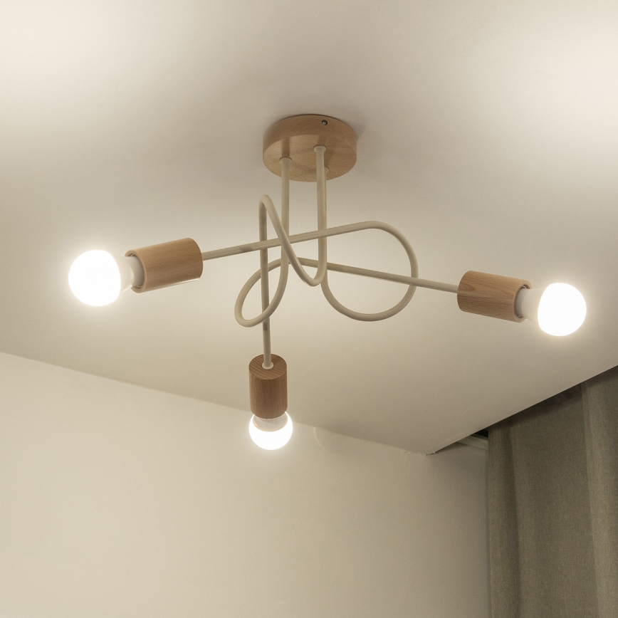 Прикрепен таванен полилей OXFORD 3xE27/15W/230V бор/крем