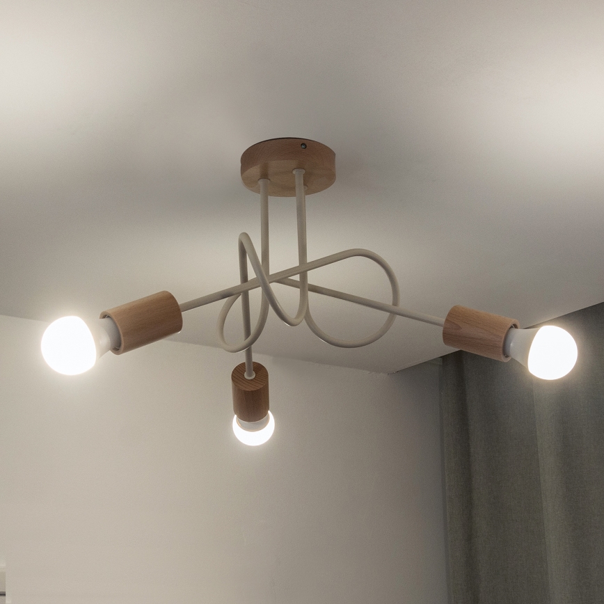 Прикрепен таванен полилей OXFORD 3xE27/15W/230V бор/крем