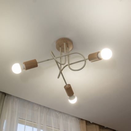 Прикрепен таванен полилей OXFORD 3xE27/15W/230V бор/крем