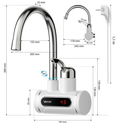 Проточен бойлер с LED дисплей 3000W/230V IPX4 бял
