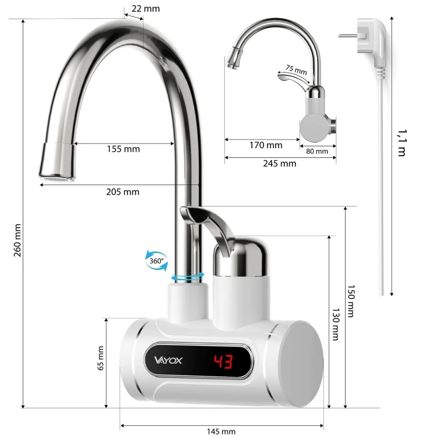 Проточен бойлер с LED дисплей 3000W/230V IPX4 бял