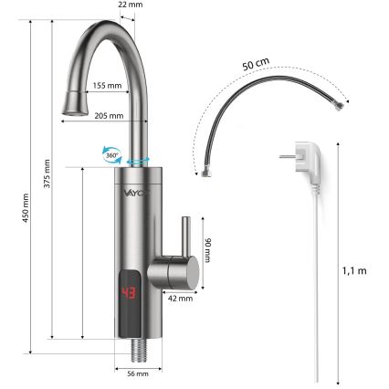 Проточен бойлер с LED дисплей 3000W/230V IPX4 неръждаем
