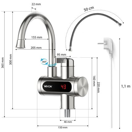 Проточен бойлер с LED дисплей 3000W/230V IPX4 неръждаем