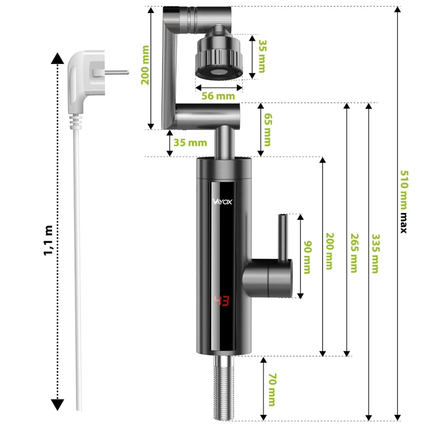 Проточен бойлер с LED дисплей 3000W/230V IPX4 антрацит
