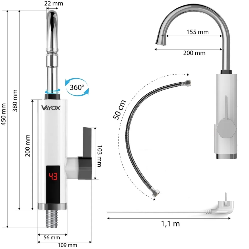Проточен бойлер с LED дисплей 3000W/230V IPX4 бял