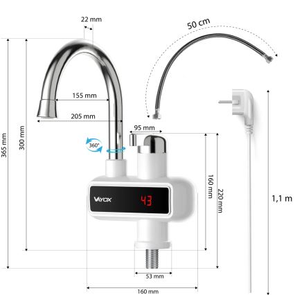 Проточен бойлер с LED дисплей 3000W/230V IPX4 бял