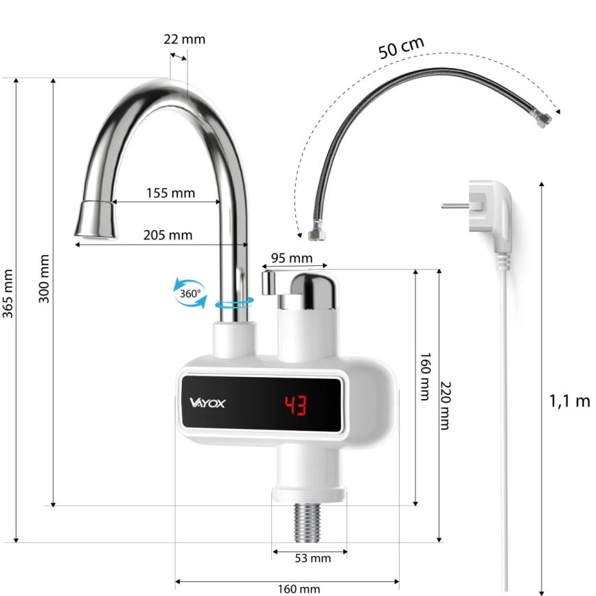 Проточен бойлер с LED дисплей 3000W/230V IPX4 бял
