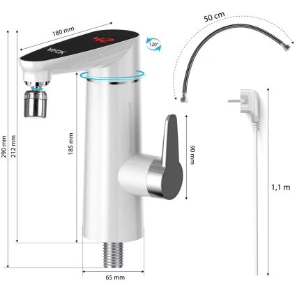 Проточен бойлер с LED дисплей 3000W/230V IPX4 бял