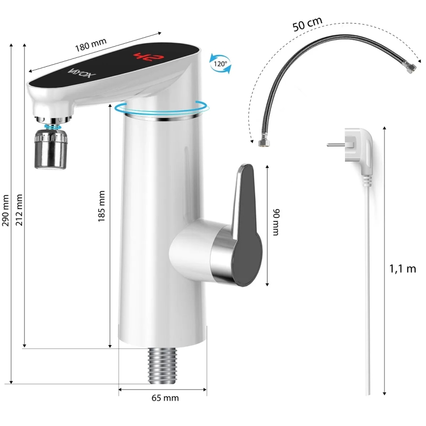 Проточен бойлер с LED дисплей 3000W/230V IPX4 бял