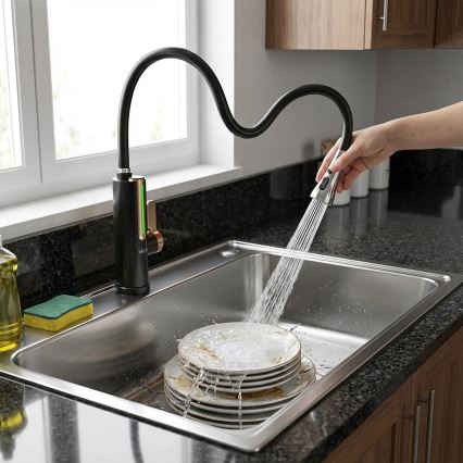 Проточен водонагревател с LED дисплей 3000W/230V IPX4 черно/златно