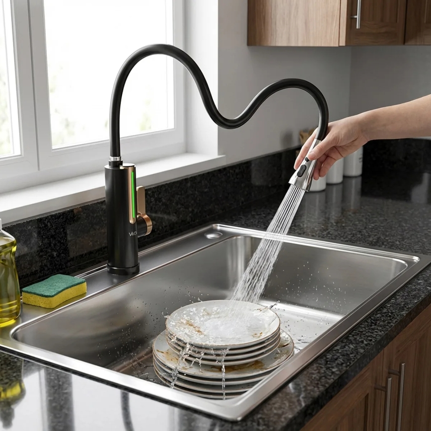 Проточен водонагревател с LED дисплей 3000W/230V IPX4 черно/златно