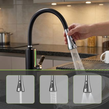 Проточен водонагревател с LED дисплей 3000W/230V IPX4 черно/златно