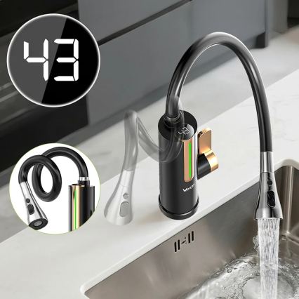 Проточен водонагревател с LED дисплей 3000W/230V IPX4 черно/златно